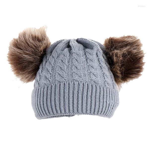 Accessoires de cheveux Chapeau de bébé Crochet Double pompon amovible pour filles Casquettes d'hiver pour enfants avec chapeaux pour enfants