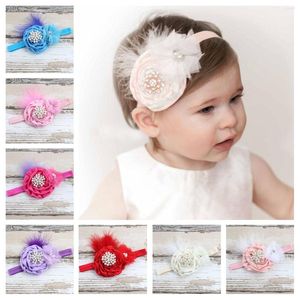 Accessoires pour cheveux, bandeau pour bébé fille, plumes mignonnes, bande élastique, fleur de perle, pour enfants