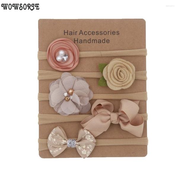 Ensemble d'accessoires pour cheveux pour bébé, 5 pièces/lot, bandeau en tissu floral à nœud solide, bandes élastiques souples en Nylon pour enfants, faites à la main pour filles