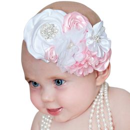 Accessoires de cheveux Bébé Bandeaux Big Flower Bow Filles Mousseline de soie Satin pour les tout-petits Enfants Élastique Strass Bandeau KHA561Hair