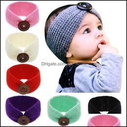 Haaraccessoires Baby Kinderen Zwangerschap Babymeisjes Fashion Wool Haakhoofdband Gebreide Haarband met knoop Decor Winter NE DHS2D