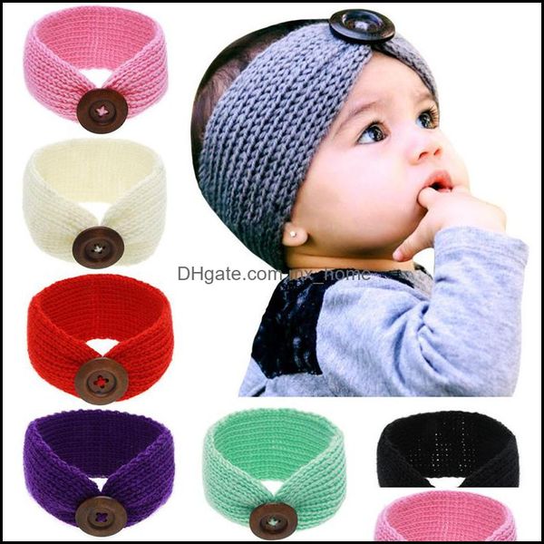 Accesorios para el cabello Bebé Niños Maternidad Bebé Niñas Moda Lana Ganchillo Diadema Tejer Diadema Con Botón Decoración Invierno Ne Dhs2D