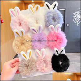 Haaraccessoires baby, kinderen moederschap snoep kleur pluche konijn oor hairing Koreaanse herfst winter schattige elastische rubberen band paarsetail bal p