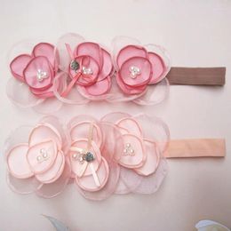 Accessoires de cheveux bébé dentelle fleur bandeau rose fille princesse mignon bandeaux coiffure avec perle