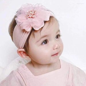 Haaraccessoires Baby roze nylon hoofdband parel bloem tulband baby meisjes stof elastische band hoofdtekst