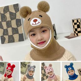 Accessoires de cheveux bébé chapeau d'hiver pompon dessin animé enfants chapeaux tricotés filles garçons écharpe épaissir casquette doublure polaire chaude pour enfants bonnet