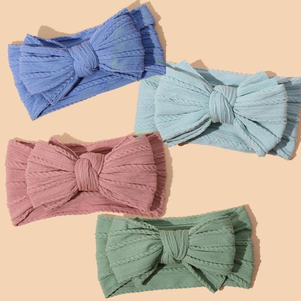 Accesorios para el cabello Bandeau Nylon Cable Print Turbante ancho suave Headwrap Baby Head Bow Girl Diadema Vintage Solid Born Bowknot