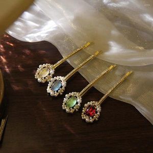 Accessoires pour cheveux, pinces à frange, pince à couvre-chef en perles, ensemble de strass de pierres précieuses vertes, épingle de Style coréen pour femmes