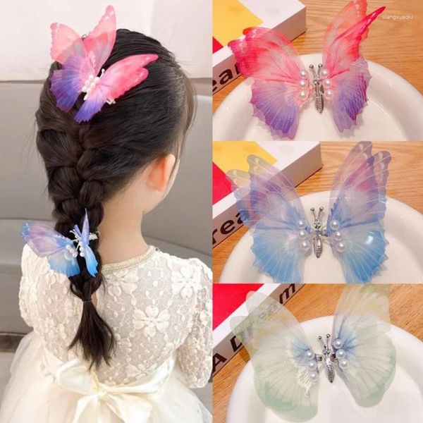 Accesorios para el cabello Hermosas alas móviles Pearl Big Butterfly Clip para niñas Dulce Decorar Horquilla Niños Encantadores