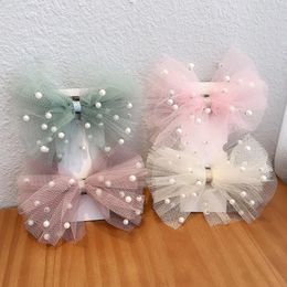 Haaraccessoires Big Bowknot Garen Baby Clips Zachte Sweet Pearl Infant Girls BRETES PRINSESS CUNT DOTPRINT KIDS KINDEREN HAARSPINS HOEDSTRESS