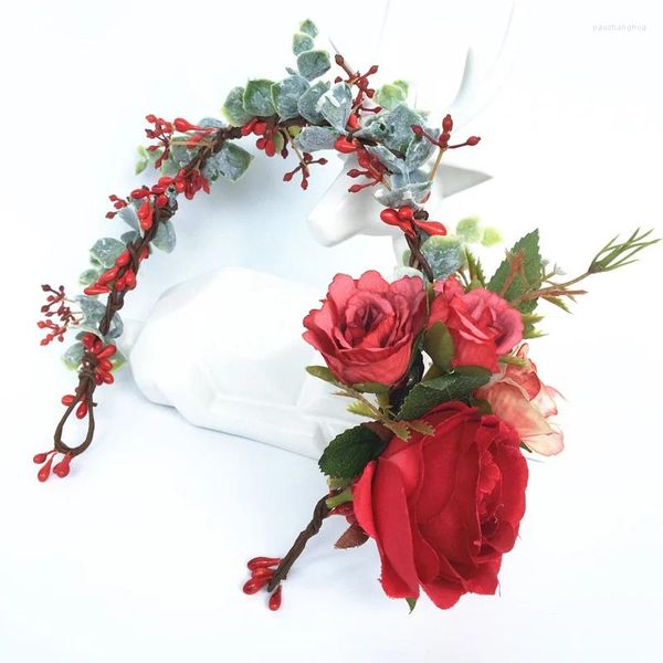 Accessoires pour cheveux, grande couronne de fleurs de roses, guirlandes florales, Festival, filles, mariée, couronne de mariage, bandeau pour femmes