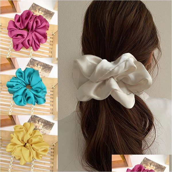 Accessoires de cheveux Big Soie Scrunchie Bandeau Bandeau pour femmes Bandes de tête Serre Tete Mode Stirnd Tiara Porte-queue de cheval 10pcs Drop Dhalf