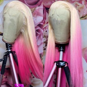 Accessoires de cheveux Blonde blonde raide 13x4 Lace Frontal Wig Ombre Rosa Pink Lace Front Human Hairs Wigs Pré-cueillette 180 Densité Ombre Lace Wig