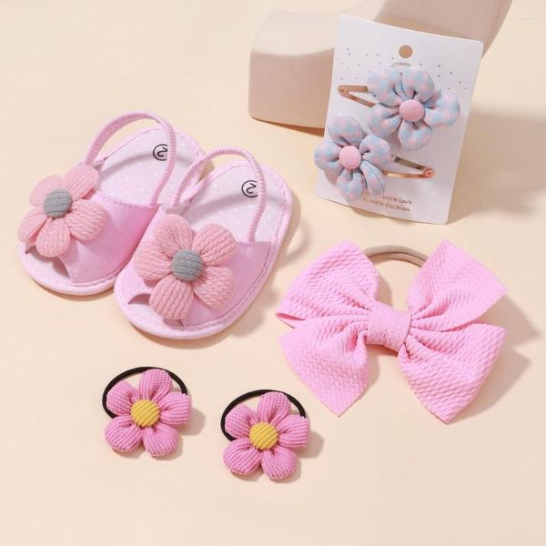 Accesorios para el cabello Nacido Bebé Flor Zapatos Conjunto Sandalias Horquilla Niños Diadema Niño Infantil Primero Walker Niñas Suave