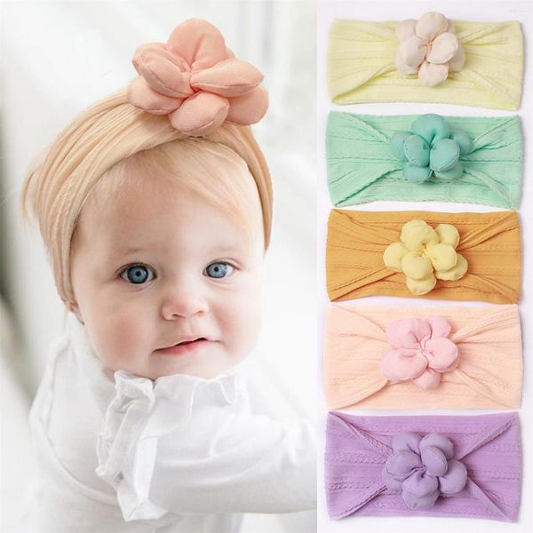 Accesorios para el cabello para bebés recién nacidos, diadema elástica para niños y niñas, diadema anudada de flores bonitas de Color sólido