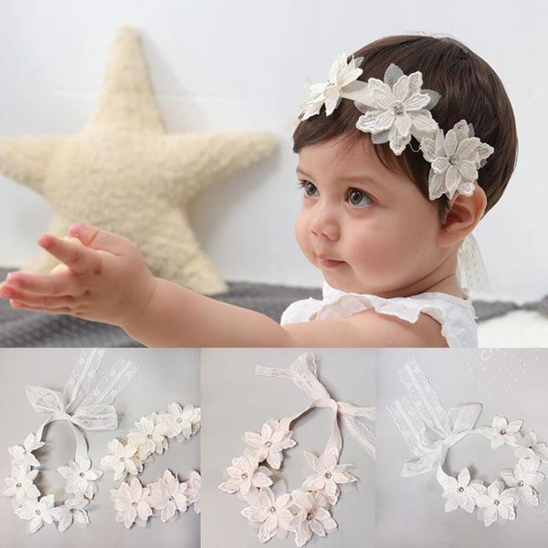 Accessoires pour cheveux Born Floral Mesh Tissu Bande Bébé Filles Mignon Doux Coloré Fleur Couronne Élastique Bandeau Pograph