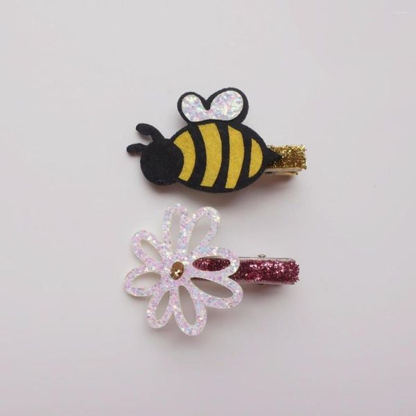 Haar-Accessoires Boutique 10pcs Fashion Cute Floral Felt Bee Hairpins Solid Glitter Flower Animal Clips Princess