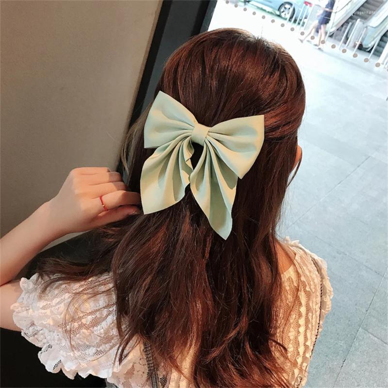 Hair Accessories Bow Clip Korean Elegant Back Of Head Hairpin Simple Solid Spring Pin For Women Retro Ribbon