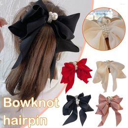 Accessoires cheveux Bow Clip Femmes Grand Bowknot Tache Épingle À Cheveux Barrettes Perle Mousseline De Soie Filles Noir Blanc Solide