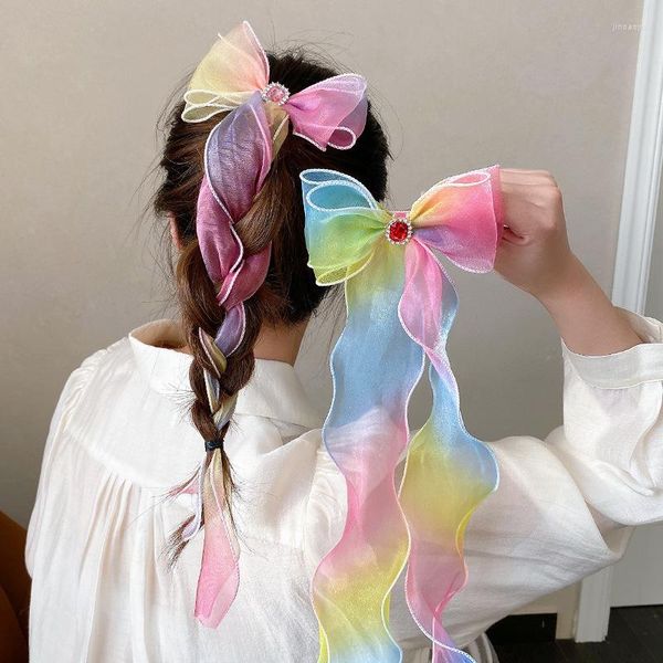 Accesorios para el cabello lazo horquilla niños Net Red 2023 cabeza trasera mujer Super Fairy trenzado borla Streamer Headwear