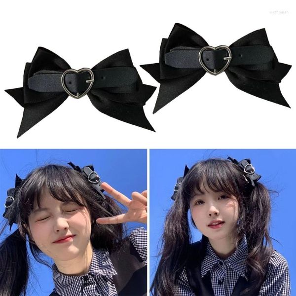 Accesorios para el cabello Arcos Clip Pajarita Punk Barrettes Horquilla Bowknot Side Y2k Pu Hebilla Top