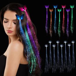 Accesorios para el cabello Clips de extensión de trenza para mujeres niñas 7 piezas Led Light Up Fairy Glow in the Dark Party Favors Suministros Neon Rave Accesorios Peluca para festival