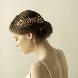 Accessoires pour cheveux Peigne à cheveux de mariée avec strass Feuilles d'or Fleurs Bijoux de cheveux de mariée Coiffes de mariage pour femmes BW-HP840