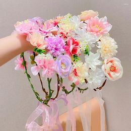 Haaraccessoires Bruid Bloem Kroon Haarband Touw Bruiloft Bloemen Hoofdband Garland Girl Wreath Elastic Party Cosplay Hoofddeksel