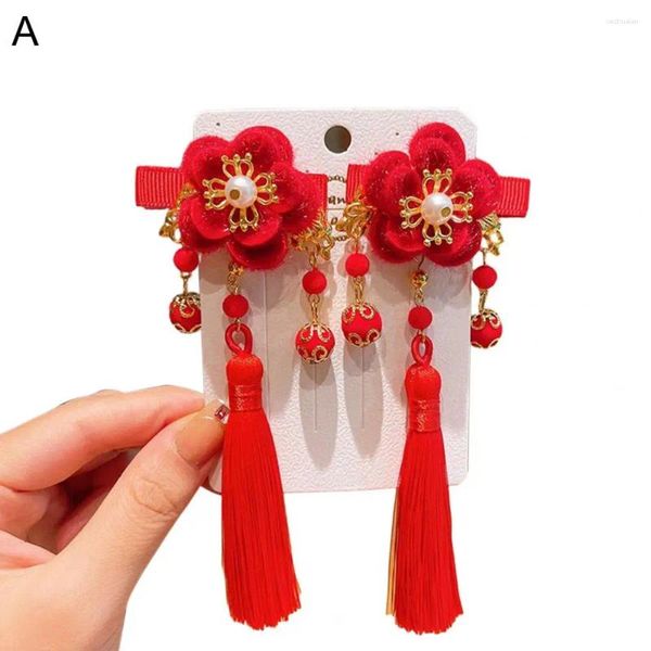 Accesorios para el cabello, horquillas con forma de bola de felpa con borlas de estilo chino de colores brillantes, accesorios festivos para niñas, Clips antideslizantes