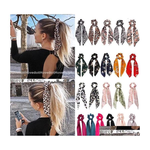 Accesorios para el cabello Color caramelo Mujeres Scrunchie Bows Ponytail Holder Hairband Bow Knot Scrunchy Girls Hairs Ties Drop Delivery Products Dhq0G