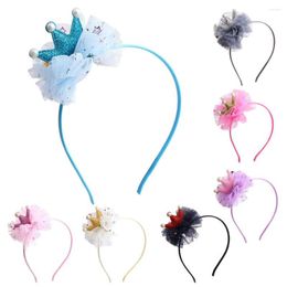 Haaraccessoires Candygirl Fashion Girls Crown Lace Flower Headband Boutique Gedrukte Handgemaakte lint haarbanden Kinderen