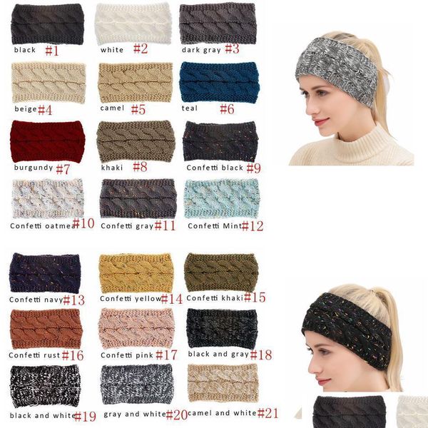 Accessoires pour cheveux CC Hairband Colorf Tricoté Crochet Twist Bandeau Hiver Ear Warmer Bandes élastiques larges pour dames ou filles Drop Dhkby