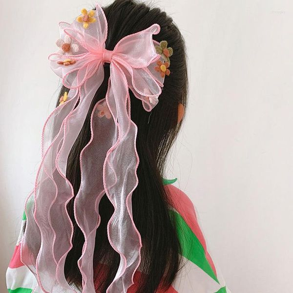 Accessoires pour cheveux en mousseline de soie arc ruban filles épingles à cheveux mignon arcs colorés fleurs enfants Clips mode princesse