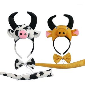 Accesorios para el cabello Niño Adultos Leche de vaca Cuerno Oreja Diadema Animal Cosplay Traje Banda Fiesta de cumpleaños Accesorios Boda Baby Shower Haiband Set