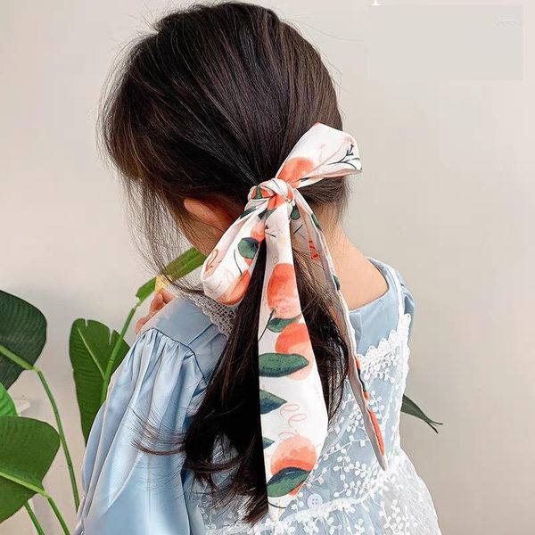 Accessoires de cheveux enfant mode mignon bandeau rétro enfant Simple nœud bandes fille élégant foulard en soie Long ruban Bundle cadeau