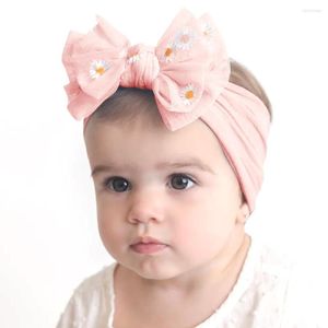 Accesorios para el cabello para niños, diadema para niña, Margarita pequeña, flor, nailon, Color sólido, malla con lazo de doble capa