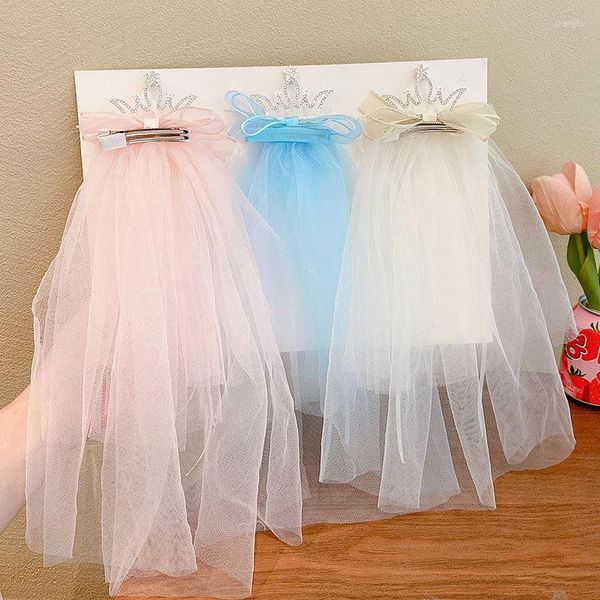 Accessoires de cheveux enfants doux maille épingle à cheveux couronne dentelle fleur fille rose voile fête Style étranger chapeaux