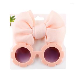 Haaraccessoires Kinderen Baby Girls Sunglasses Band Set Cartoon Glazen Knoop Bow Hoofdband PO Props Gifts
