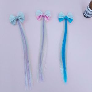 Haaraccessoires kinderen bowknot kleurrijke pruik pin baby girl flash boog gradiënt kleur clips items met