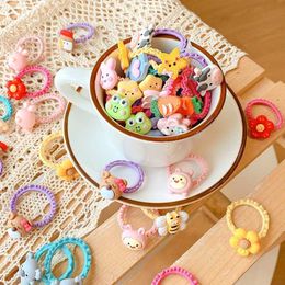 Accessoires de cheveux Enfants mignons acrylique dessin animé Fleur Fruit Scrunchies Rubberes Rubbers Baby Girls Beautiful Elastic Hair Bands Accessoires de cheveux pour enfants