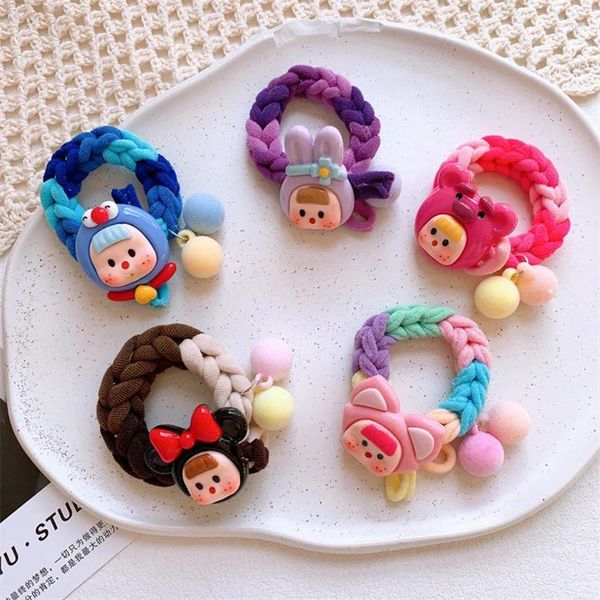 Accesorios para el cabello Niños Lindos Anillos de muñecas de dibujos animados 2023 Cuerdas tejidas coloridas Estilo coreano para niñas Headrope