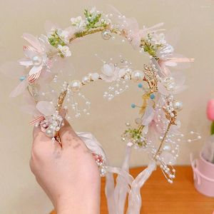 Accessoires de cheveux enfants fille fée délicate couronne de perles enfants papillon fleur couronne fête d'anniversaire doux style coiffure