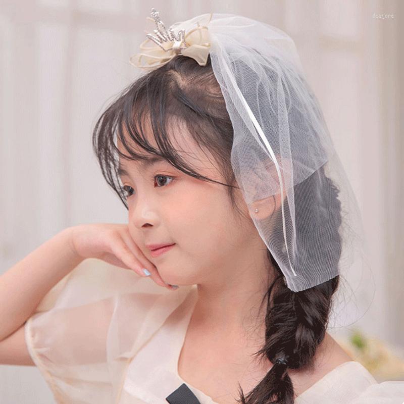 Hair Accessories Children Girl Headwear Glitter Rhinestone Princess Crown Clips With Veil Birthday Pography Girls Kids