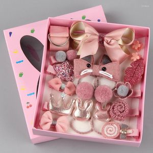 Accesorios para el cabello Niños Niña Princesa Estilo Color a juego Clip Anillo Caja de regalo 18 Sets Little