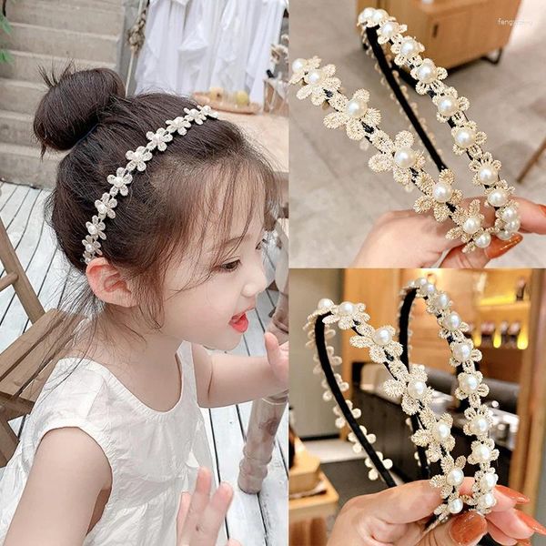 Accessoires pour cheveux, bandeau pour enfants, mignon, perle, fleur, cerceau antidérapant, bandeau coréen pour filles, coiffure pour enfants
