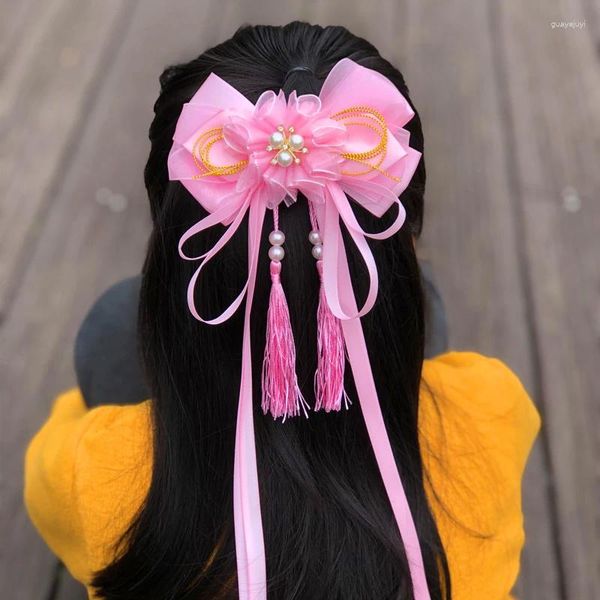Accesorios para el cabello Tarjeta para niños Big Bowknot Borla Cinta Princesa Horquilla Chino Viento Tocado de los Grls