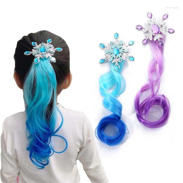 Accessoires pour cheveux Pince à perruque colorée pour enfants Princesse de glace et de neige Dégradé de couleur Longue bouclée Chapeau tressé pour fille