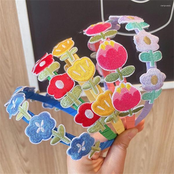 Accesorios para el cabello, diadema de flores bordadas para niños, diadema fragmentada para niñas, gorros con cola de caballo para niños