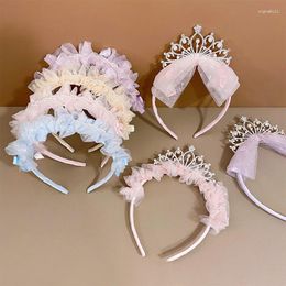 Accessoires pour cheveux Bandeau pour enfants Bleu Violet Rose Dentelle Bandeau Mignon Princesse Couronne Coiffe Bowknot Brillant Diamant Perle Accessoire