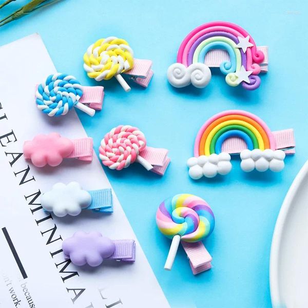 Accessoires pour cheveux, épingle à cheveux pour enfants, avec poterie douce pour filles, nuage de sucettes arc-en-ciel coréen, ornements amusants